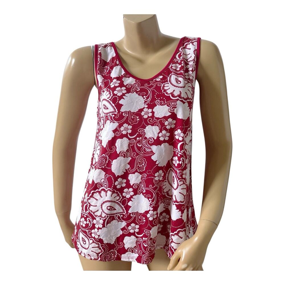 Rue JuJu Tank Top Womens S Red Paisley Floral Textured Criss Cross Back Stretch